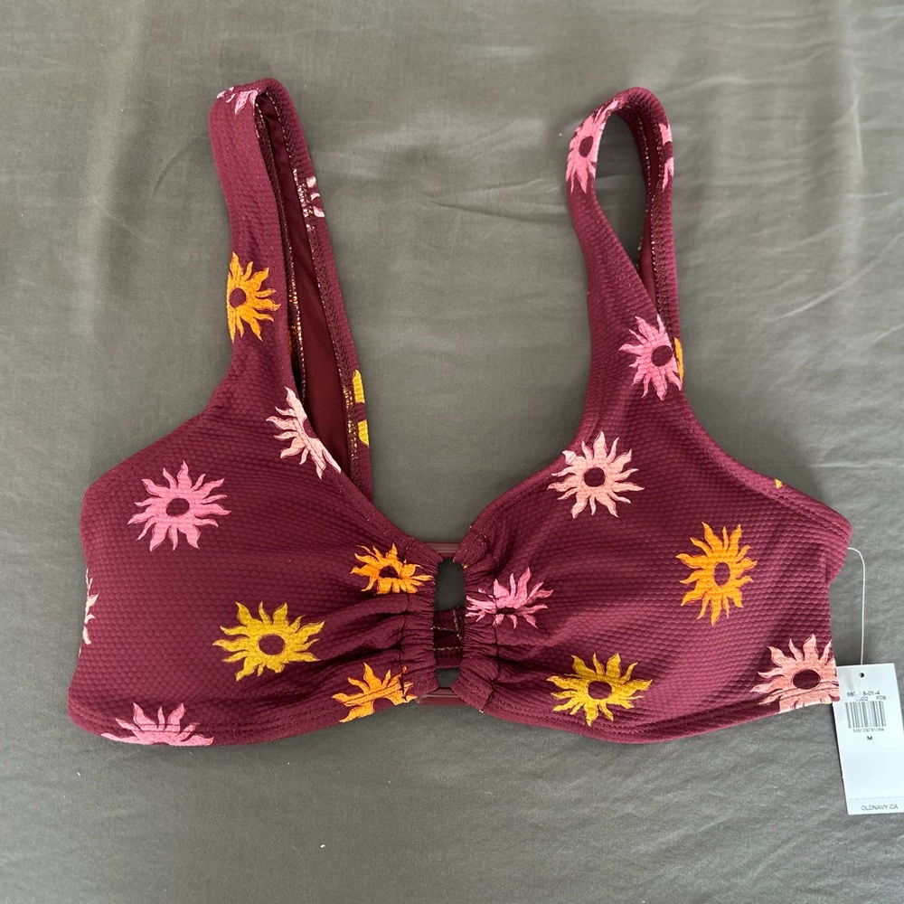 Old Navy Burgundy Floral Bikini Top